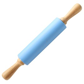 HONGLIDA 15-inch Silicone Rolling Pin for Baking, Stainless Steel Roller, Non-stick Surface and Comfortable Wood Handles