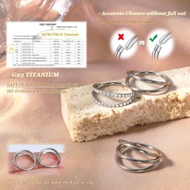 BodyBonita Double Hoop Nose Ring - Silver G23 Titanium Septum Rings 16G CZ Nose Piercings Jewelry Conch Helix Daith Rook Tragus Cartilage Earring Hinged Nostril Piercing Lip Rings 8mm