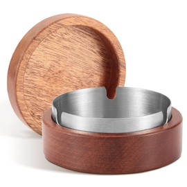 Ashtray with Lid, Wooden Ashtray for Outdoor Indoor, Windproof, Odour-Proof Ashtray with Stainless Steel Insert, Desktop Ashtray, Garden Bar for Home, Office, Balcony, Parties