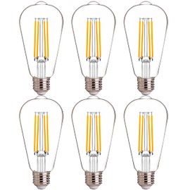 FLSNT 100W Equivalent LED Edison Bulbs, ST19/ST58 Dimmable LED Light Bulbs for Dining Room, Kitchen, High Brightness with 1000LM, 2700K Soft White, 8W, E26 Base, 6 Pack