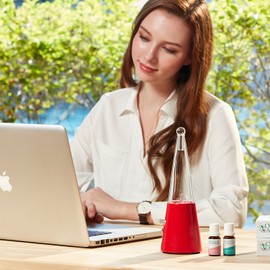 Exquisite 2.0 Nebulizing Diffuser for Essential Oil/Aromatherapy with Touch Sensor Light Switch by Organic Aromas - Red-Colored Wood Base and Glass Reservoir (Red)