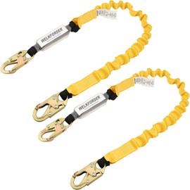 WELKFORDER [2-Pack] 6-Foot Shock Absorber Stretchable Safety Lanyard with Double Snap Hook Connectors ANSI Z359.13-2013 Compliant Fall Protection Equipment