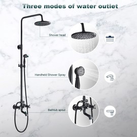 NeierThodore Oil Rubbed Bronze Shower Faucet Set Complete Shower System 8 Rain Shower 2 Cross Knobs Wall Mounted Mixer Bathroom Shower Tub Tap Bathroom Fixtures Wall Mount