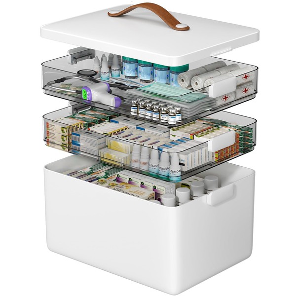 CTIME 3-Tier Medicine Organizer - Portable Medicine Cabinet with Leather