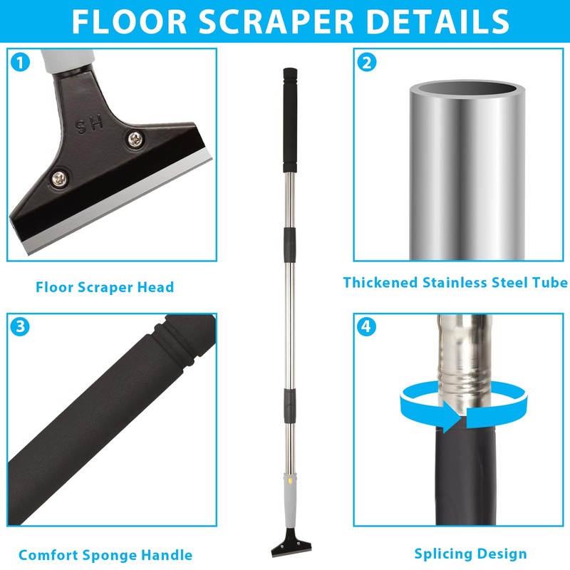 Greeily Floor Scraper, 31" to 61" Scraper Tool Long Handle
