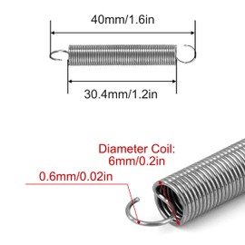 GUNGY Tension Springs with Hooks Stainless Steel Tension Spring Tension Spring 40 mm Outer Diameter 6 mm Wire Diameter 0.6 mm Hook Angle 90 Degree Maximum Tensile Force 0.8 kg 0.6 x 6 x 40 mm Pack of