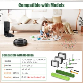 Roomba Replacement Parts for iRobot Roomba i3/i3+/i7/i7+/i4/i6/i6+/i8/i8+/E5/E6/E7 Combo i5, j5 Series– 2 Roller Brushes, 3 HEPA Filters, 3 Side Brushes (Compatible with E, I & J Series)