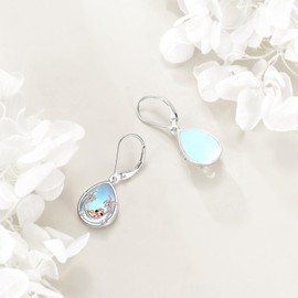 Dog Earrings/Dragon/Sloth/Turtle Earrings Sterling Silver Moonstone Drop Earrings Teardrop Leverback Animal Earrings Jewellery Gifts for Women, Sterling Silver, Mo