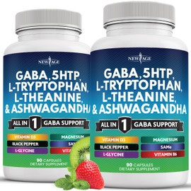 NEW AGE GABA 750mg 5 HTP 200mg L Tryptophan 500mg L Theanine 200mg Ashwagandha SAM-e L-Glycine - Vitamins for Women and Men with 5-HTP (5-Hydroxytryptophan) - 180 Count