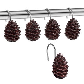 EleCharm 12-Pack Resin Pinecone Decorative Shower Curtain Hooks Steel Sliding Bathroom Curtain Rings Pendant Hooks (S Pinecone A)