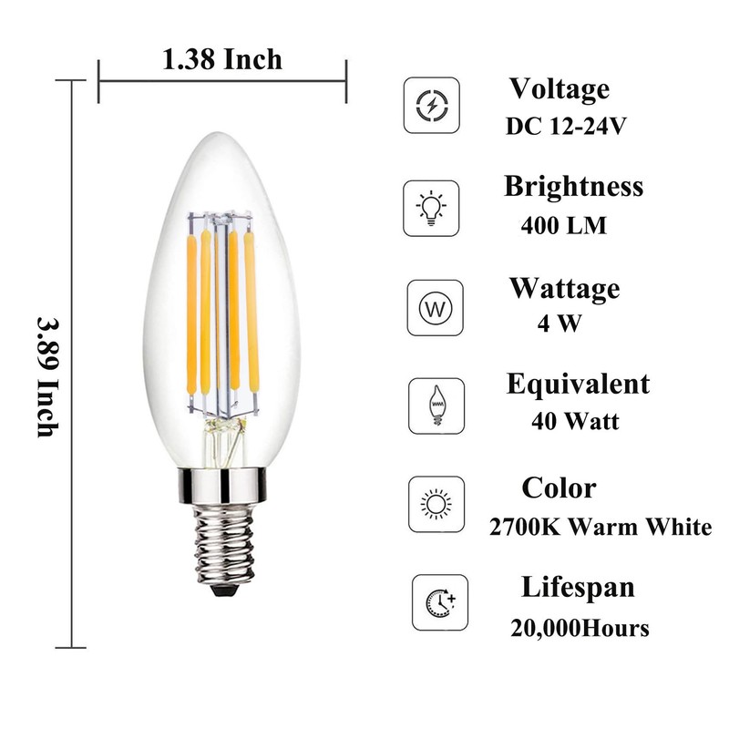 Beonllay 12 Volt Candelabra Light Bulbs 40 Watt Equivalent Low