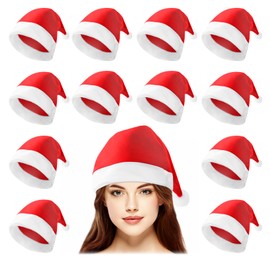 Gfilay Christmas Hats 12 Pack Adult Traditional Red and White Felt Hats Christmas Hat for Holiday Party Red