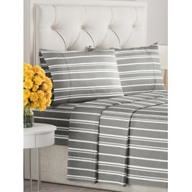 Full Size 4 Piece Sheet Set - Comfy Breathable & Cooling Sheets - Hotel Luxury Bed Sheets for Women & Men - Deep Pockets, Easy-Fit, Soft & Wrinkle Free Sheets - Grey Stripes Oeko-Tex Bed Sheet Set