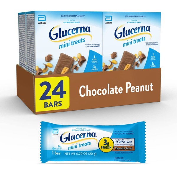 Glucerna Mini Treats, Diabetic Snack Replacement to Support Blood Sugar Management, 80 Calories, Chocolate Peanut, 6-Bar Pack, 24 Count