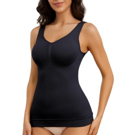 Betaven Slimming Shapewear Tank Tops for Women with Built in Bra Cami Shaper Shaping Camisoles,Black,Small