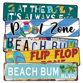 Tropical Iron Rectangle UV Printed Weatherproof Beach Theme Painting for Garden Patio PoolsideColor: W139(5 PCS), Size: 10*40cm