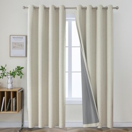 Joydeco Blackout Curtains 95 Inches Long 2 Panels Burg, Room Darkening Curtains for Bedroom, 100% Black Out Textured Thermal Drapes Privacy Protection 2 Panels Set(W52 x L95 Inch, Light Beige)