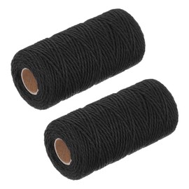 sourcing map 2Pcs Cotton Rope Twisted Braided Rope Cord, Black 100M/109 Yard 2mm Dia for Wall Hanging, Plant Hanger, Knitting, Macrame Knotting