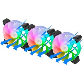 Mars Gaming MF-3AR, Kit 3x Fans 120 mm FDB, Inverted Rotor Blades, 360° ARGB Lighting Without Frame, Full Ring Light, PC Fan with Full ARGB Compatibility, Double Connection, Black
