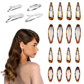16 Pcs Oval Metal Snap Hair Clips Water Drop Barrette Clips for Women Girl Small Hairpin Non-Slip Hair Grips Black Snap Clip for Thick Thin Fine Hairs Vintage Hairpin Accessories (Leopard)