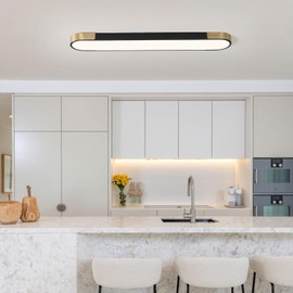 Qcyuui 4FT LED Light Fixture 60W Dimmable Led Ceiling Light Black and Gold Flush Mount Ceiling Light Modern Light Fixtures Ceiling for Kitchen Closet Garage Office Hallway