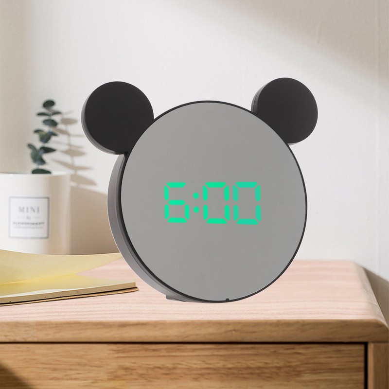 Mirror Alarm Clock 2 Level Brightness Adjustment Ear Design LED