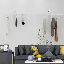 Jeasor Industrial Pipe Clothes Rack Floating DIY Wall Mounted, Heavy Duty Rustic Vintage Clothing Rod, Metal Garment Bar Space-Saving Hanging for Bedroom, Bathroom and Laundry Room (White)