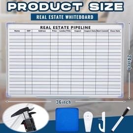 Lincia 36"x 24" Real Estate Whiteboard Lined White Board Dry Erase Real Estate Supplies Visual Transaction Tracking Whiteboard Erasable Surface Hanging Board with Sliding Tray for Wall