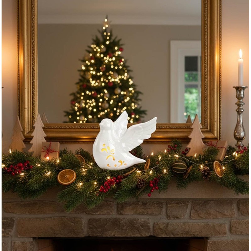 Napco Flying Dove with Design Bright White 6 x 5.75