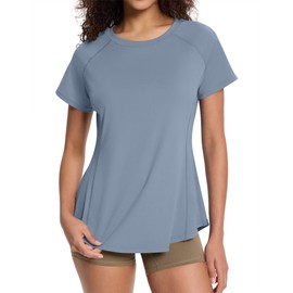 Loovoo Workout Tops for Women Casual Yoga T-Shirt Soft Quick Dry Athletic Shirts Flowy Outdoor Yoga Running Blue S