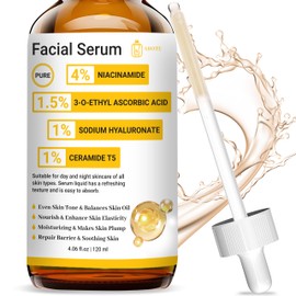 ABOTE Pure 4% Niacinamide Facial Serum with Pure 1.5% Vitamin C | 1% Hyaluronic Acid | 1% Ceramide T5 (4fl.oz | 120ml)
