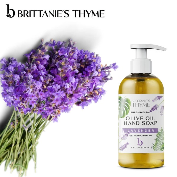 Brittanie's Thyme Organic Natural Hand Soap, 16 oz (Lavender) Moisturizing Castile Soap Made Olive Oil And Natural Luxurious Essential Oils. Vegan, Gluten & Cruelty Free,