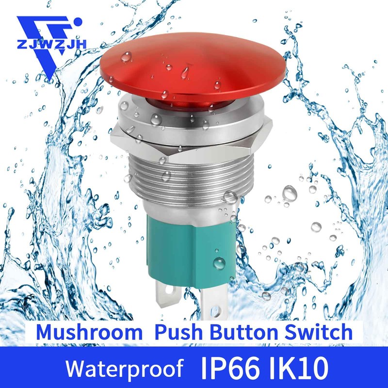 10 Amp 19mm Momentary Push Button Switch Red Mushroom Head