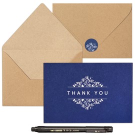 100 Navy Blue Thank You Cards with Envelopes ,Stickers & Black Ink Markers , Classy design Thank You Notes Bulk Box Set , Thank You Cards Small Business , Notelets and Envelopes Sets 4" x 6" great for Graduation, Baby Shower Thank You Cards , Wedding