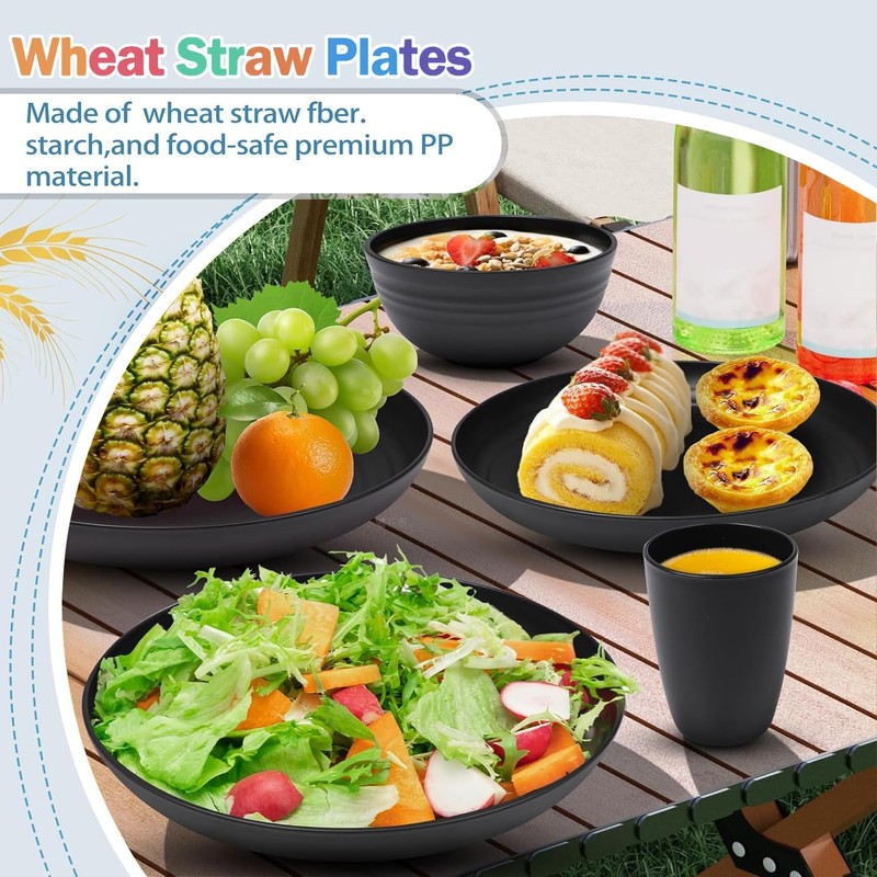 Mtgluk Wheat Straw Dinnerware Set for 4, Plastic Plates, Bowls,