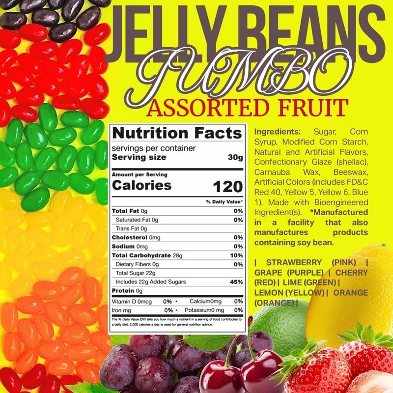 SweetGourmet Jumbo-Sized Assorted Jelly Beans, 6 Fruit Flavors Bulk Candy,