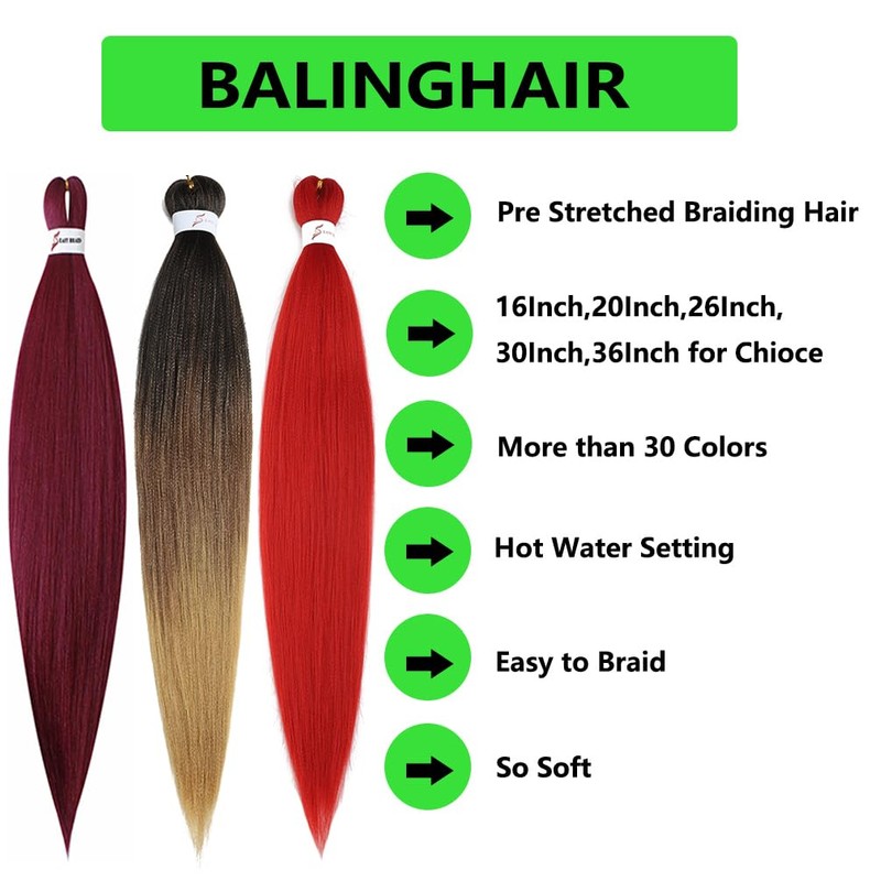 BALINGHAIR Pre Stretched Braiding Hair Extensions Ombre Black to Brown