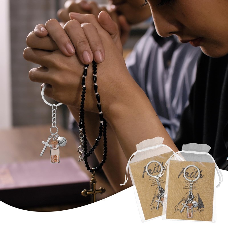 Sureio 20 Sets Mustard Seed Keychain Mustard Seed Faith Gifts