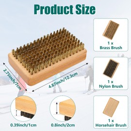 awagas 3Pcs Snowboard Wax Brush Kit Ski Brush,Include Horsehair Brush Nylon Brush Brass Brush,4.88 x 2.8in Ski Wax Brush Set Cleaning Accessories for Snowboard,Efficient Cleaning Wax Removal Polishing