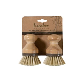 Bamboo Naturals Mini Scrub Brush, Made of Sustainable Bamboo and Recycled Plastic, Scrub Pots, Pans, Vegetables, and More, Pack of 2