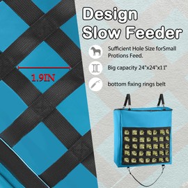 HDYEGY 1Pcs Hay Bag for Horse,Slow Feed Bag Heavy Duty 1200D Oxford Fabric Hay Bag with Front Hay Nets Design and Zipper Large Top Load Feeding Bag for Horses and Livestock,24x11x24 Inch