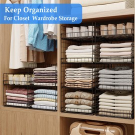4 Tier Closet Organizers and Storage Shelves,4 Pack Narrow Stackable Storage Drawer Organizer Basket Shelf Bin Container for Kitchen Cupboard Wardrobe Closet,Collapsible,Narrow,Sturdy Metal Frame
