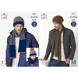 King Cole 5265 Knitting Pattern Mens Scarf Snood and Hats in Big Value DK