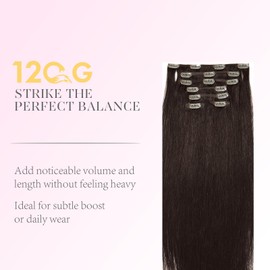 FoxFace Clip in Hair Extensions Real Human Hair, Thick Extensions from Root to Tip, Natural Hair Clip Ins, Dark Brown, 20 Inch 120g 7Pcs