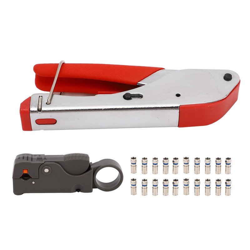 Coaxial Cable Crimper Wire Stripper Crimping Pliers with 20pcs F