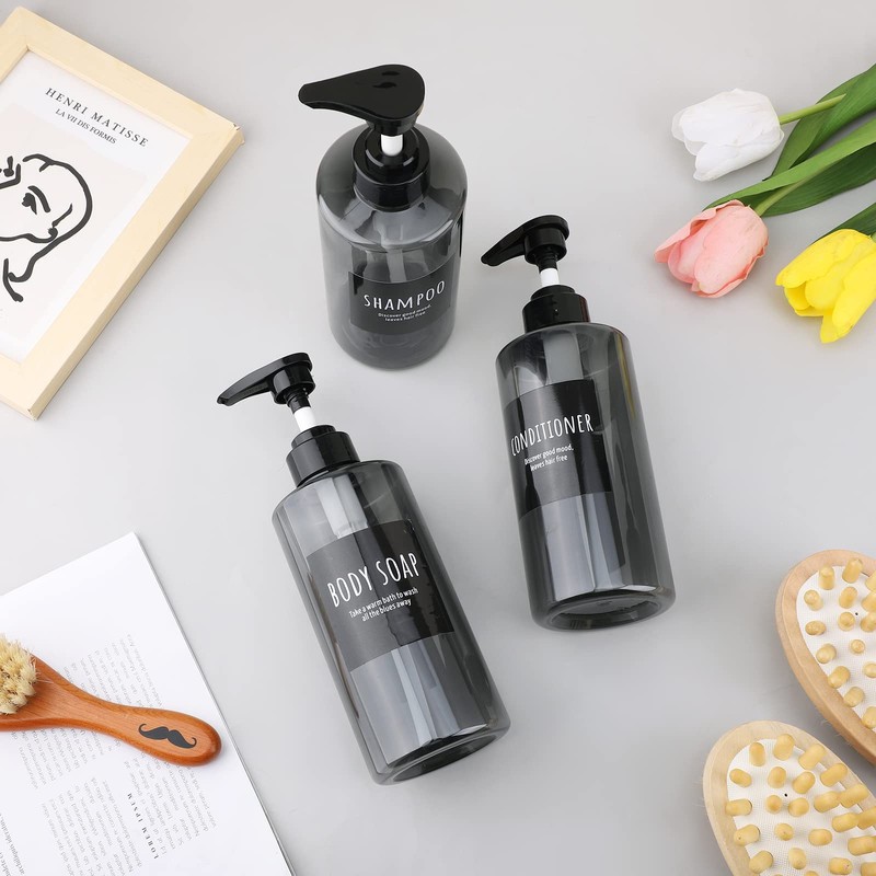 Segbeauty Shampoo Bottle Dispenser, Gray, Set of 3, 16.9 fl
