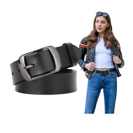 SUOSDEY Fashion Womens Leather Belts for Jeans Pants with Metal Pin Buckle Ladies Retro Vintage Leather Waist Belt black