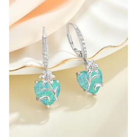 YL Heart Earrings 925 Sterling Silver cut Green Opal Drop Earrings Lily Flower Jewellery Gifts for Women Mum Wife