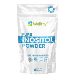 Wellthy 100 Myo Inositol en Polvo 250g. 1 Solo Ingrediente, 0 Azcar Sin Sodio, 100 Natural, 250 Servicios por Envase, Incluye Scoop, Bottle Free.     