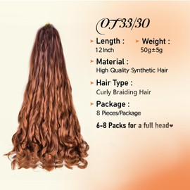 WoWCFyyds 8 Packs French Curl Braiding Hair 12 Inch Loose Wave Spiral Curly Braiding Hair Extensions 50g/Pack Soft French Curls Synthetic Hair Extensions for Braiding(OT33/30)